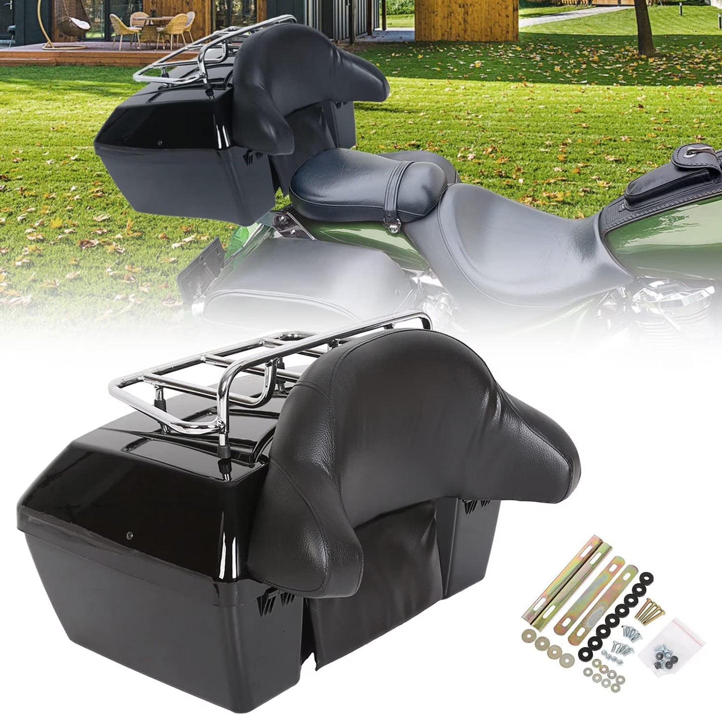 Kojem Motorcycle Trunk Tour Pack Luggage Universal for Harley Honda Yamaha Suzuki Cruiser Tail Box with Top Rack Backrest Black
