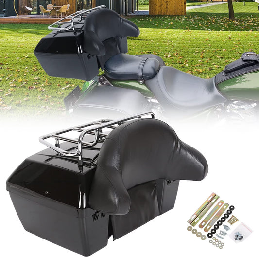 Kojem Motorcycle Trunk Tour Pack Luggage Universal for Harley Honda Yamaha Suzuki Cruiser Tail Box with Top Rack Backrest Black