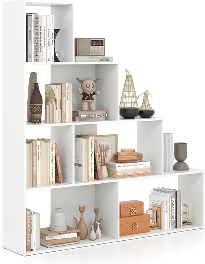 JTYUB 4-Tier Stepped Bookshelf, Freestanding 6 Cubes Ladder Bookcase with Anti-Tipping Kits, 64" Tall Modern Wooden Storage Display Rack for Home Office Living Room Study ,1 PCS,Natural