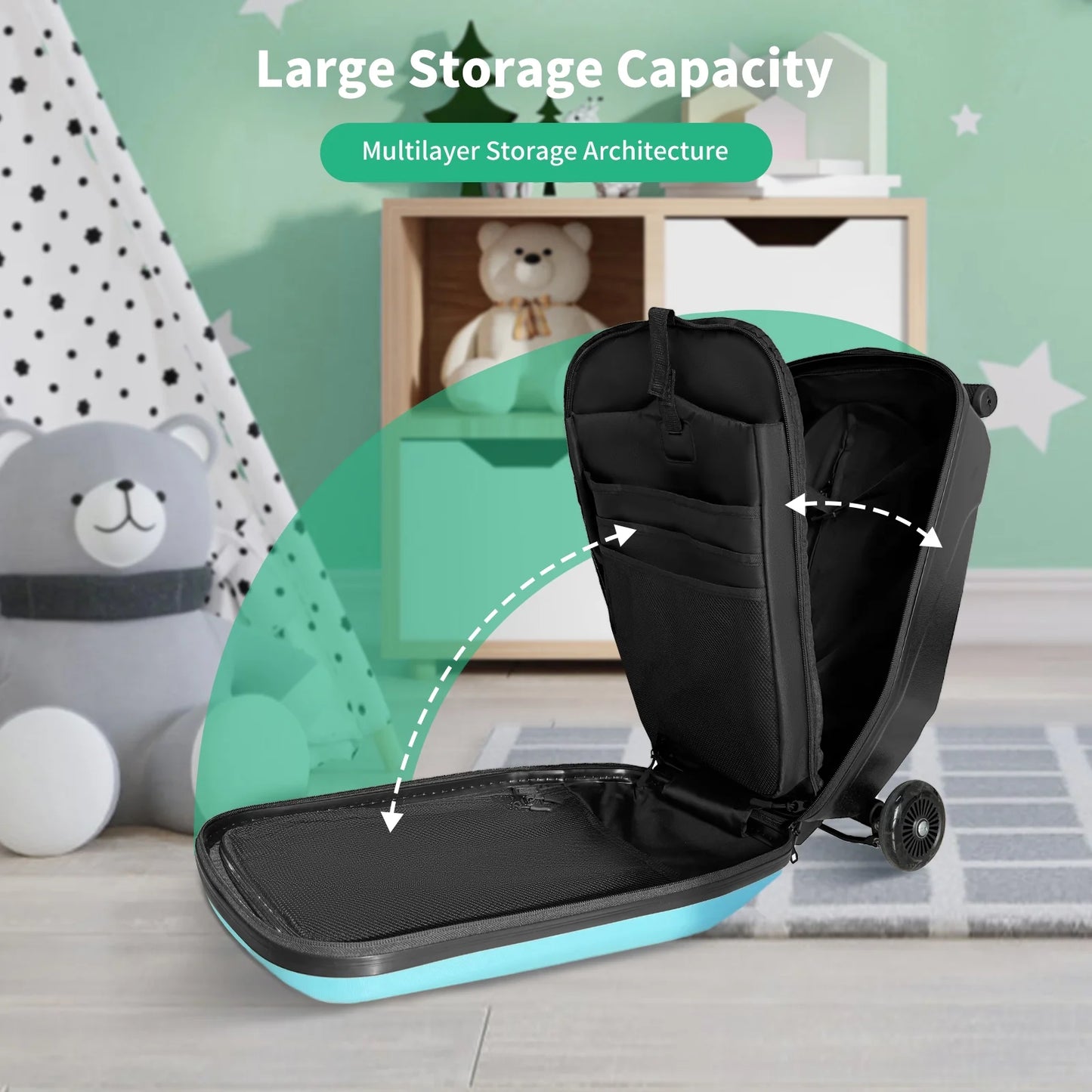 Muhub 2 in 1 Scooter Luggage for Kids and Adult,Foldable Ride on Luggage with Wheels,Light Blue