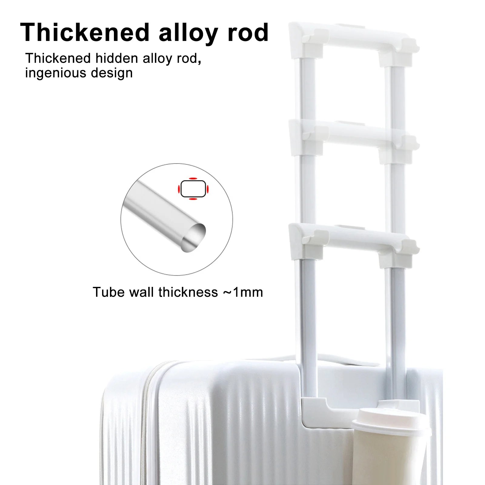 24 Inch Checked Luggage with Front Pocket, USB Charging Port, Built-in lock Carry on Suitcase, Cup Holder and Phone Holder, Medium Hardside Suitcase with Spinner Wheels, White