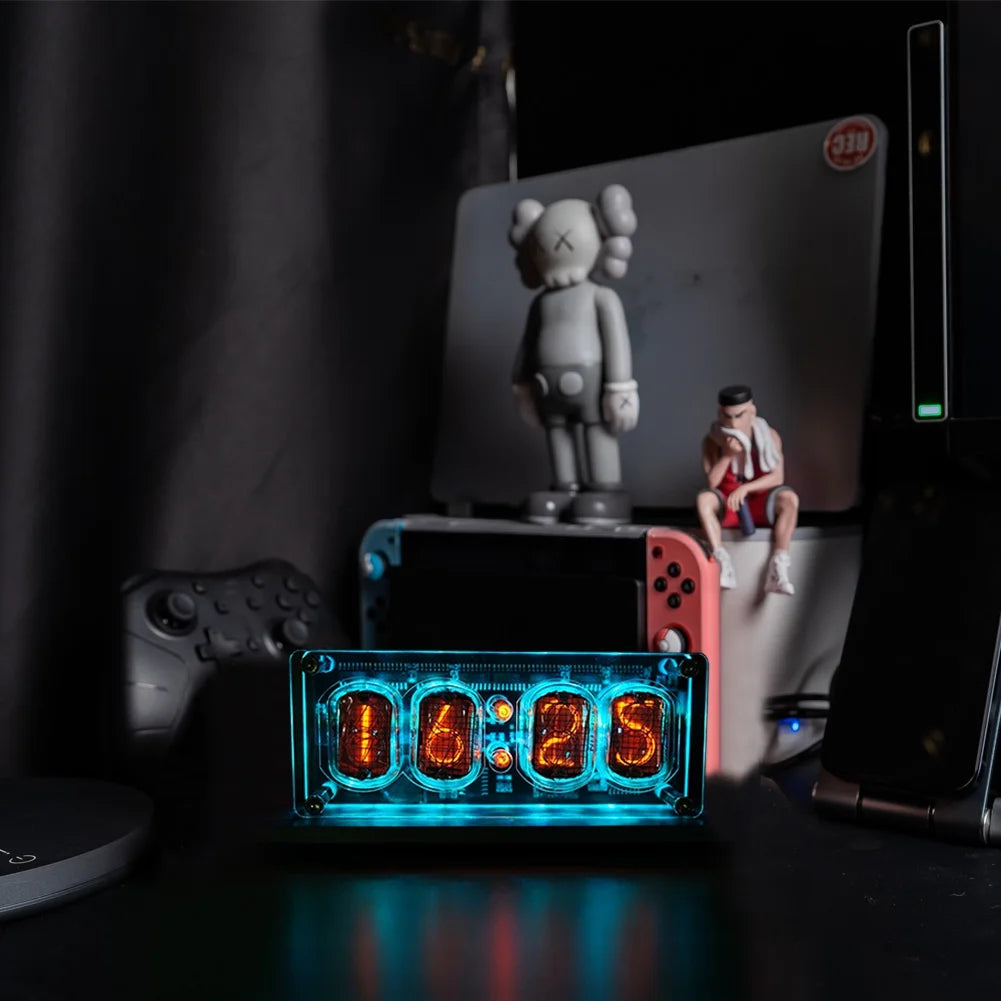 Nixie Tube Clock with IN-12 Tubes, Luminous Clock, Retro Modern Desk Vintage Punk Digital Desktop Creative Ornaments USB Type-C Connection Type