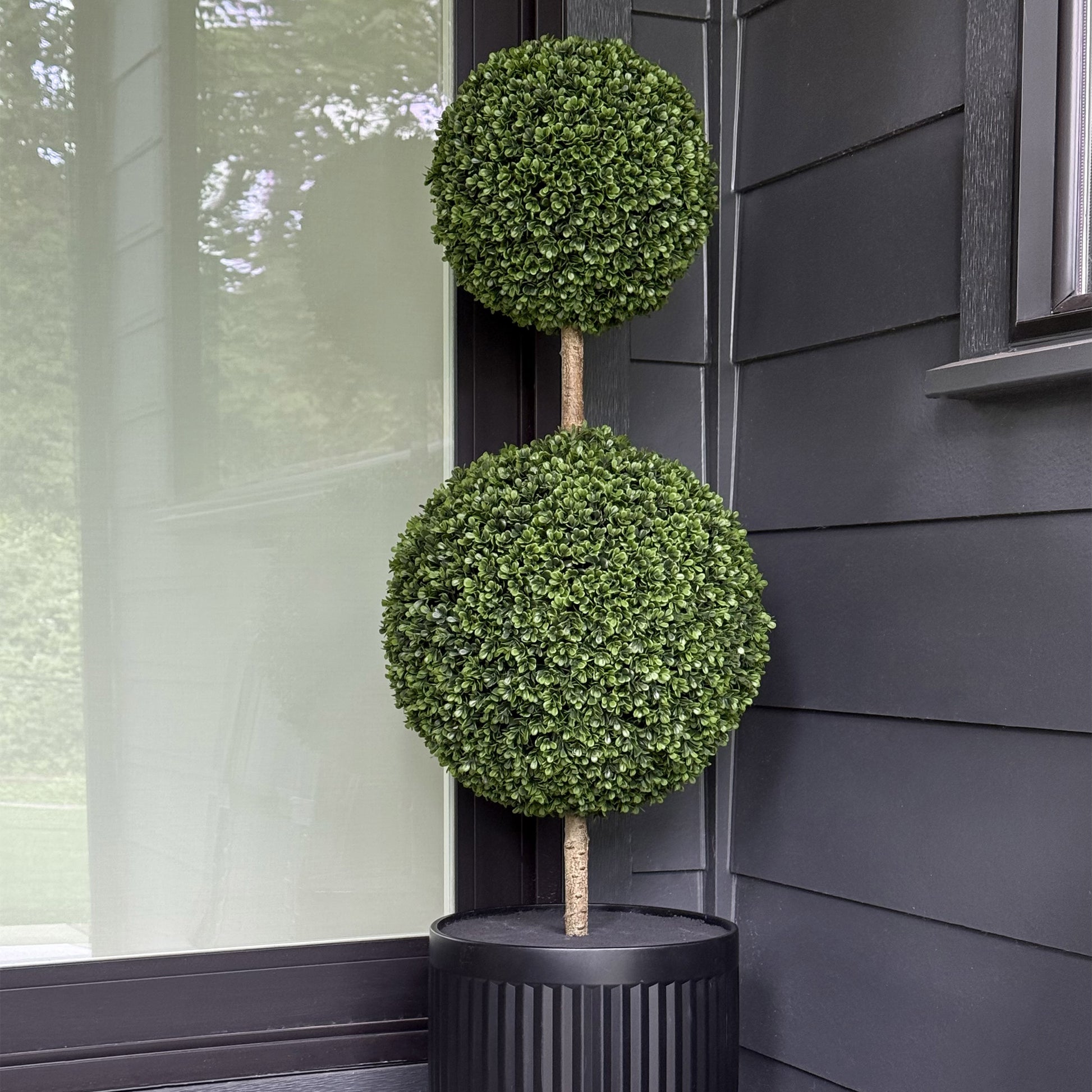Faux 4' UV Resistant Boxwood Topiary Tree Indoor and Outdoor