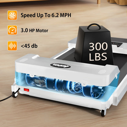 300 lbs Portable Folding Treadmill, 3.0 HP Foldable Compact Treadmill for Home Office, Walking Running Treadmill with LED Display for Exercise