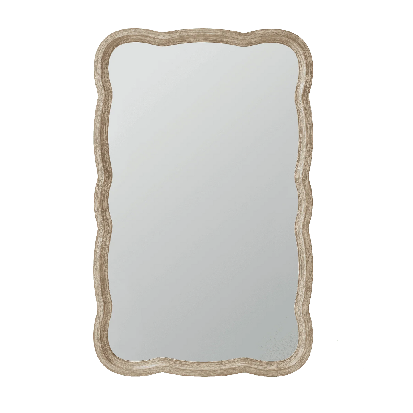 COZAYH Curved Wood Frame Accent Mirror, Farmhouse French Country Decorative Wall Mirror, Rectangle 23.5" L x 38" W, Natural