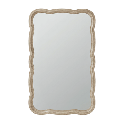 COZAYH Curved Wood Frame Accent Mirror, Farmhouse French Country Decorative Wall Mirror, Rectangle 23.5" L x 38" W, Natural