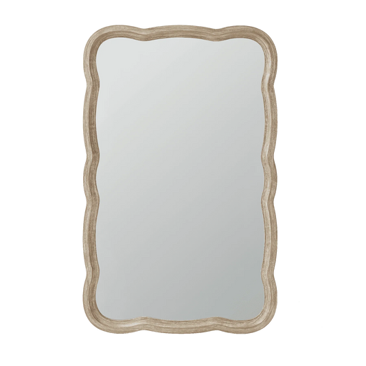 COZAYH Curved Wood Frame Accent Mirror, Farmhouse French Country Decorative Wall Mirror, Rectangle 23.5" L x 38" W, Natural