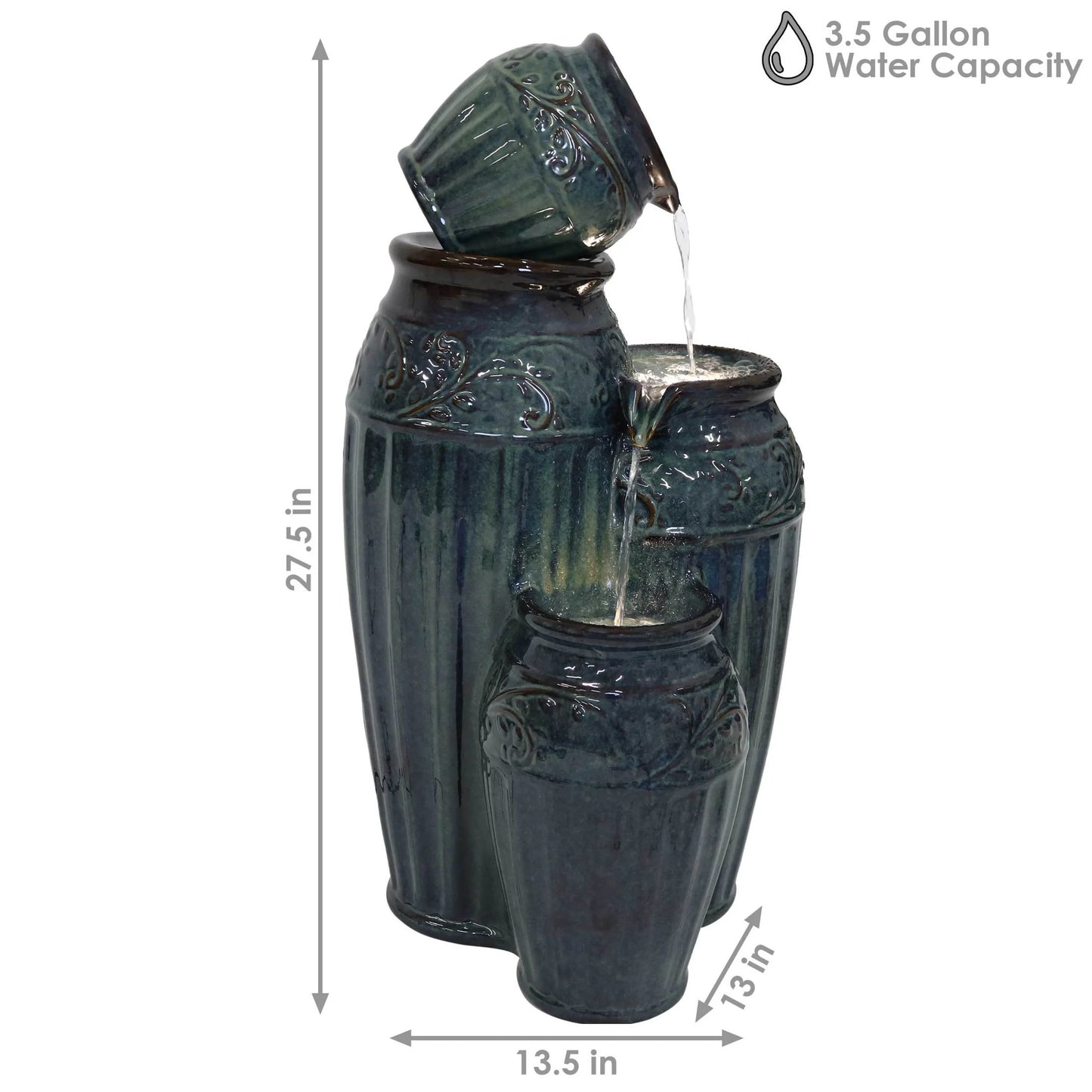 Sunnydaze Tour de Vase Ceramic Outdoor Water Fountain with Light