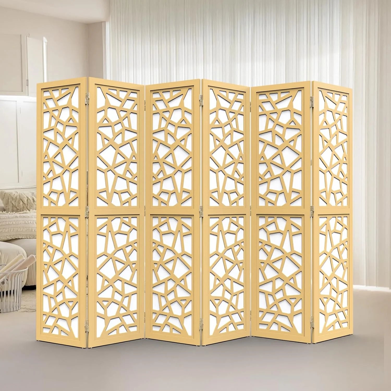 VINGLI 70'' H Room Divider, Non-Woven Fabric Privacy Screen, Indoor Partition Wall Dividers, Freestanding Hinged Space Separator with Modern Unique Pattern