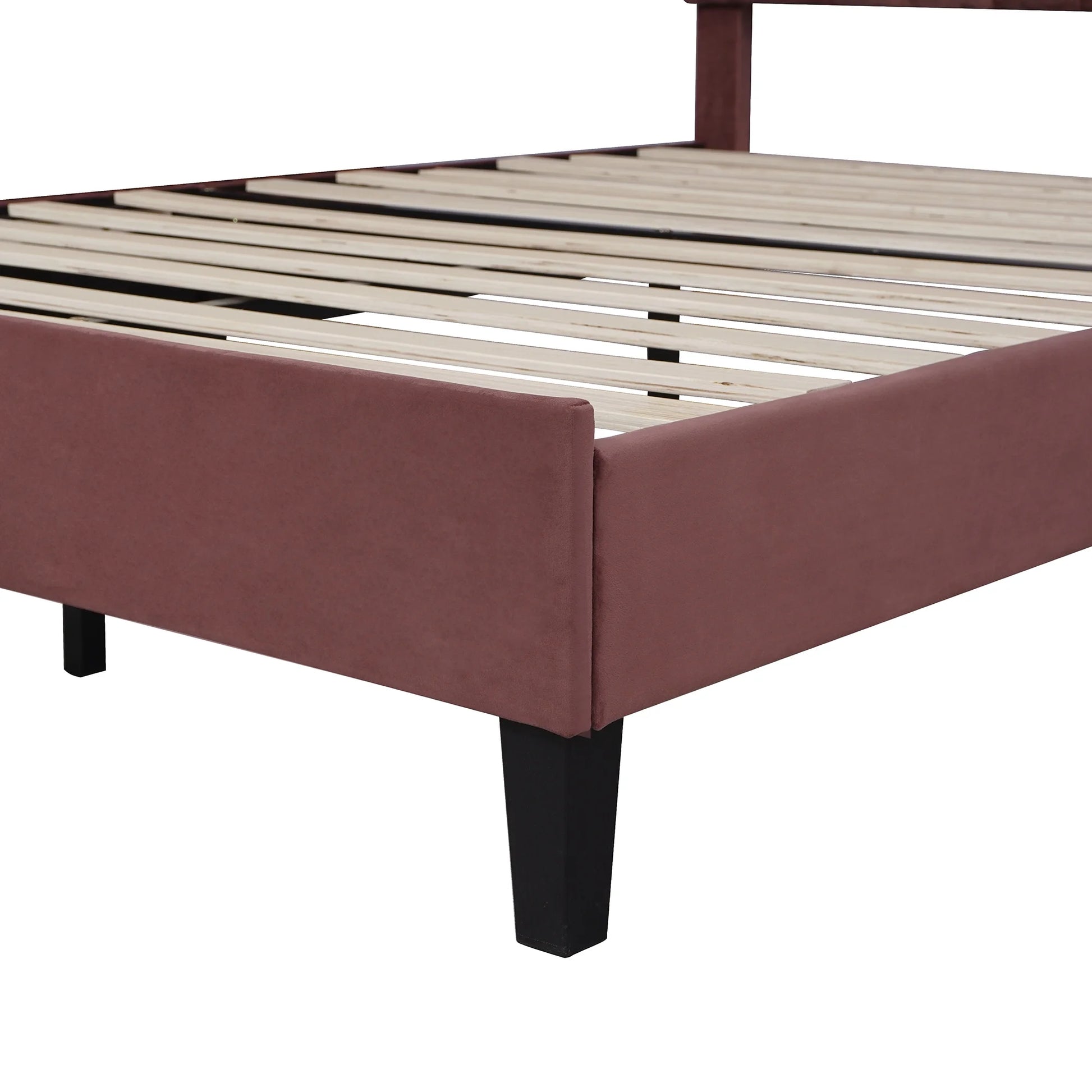 CITYLE Queen Size Upholstered Platform Bed with Flower Pattern Velvet Headboard, Queen Bed Frame for Kids and Adults, Bean Paste Red