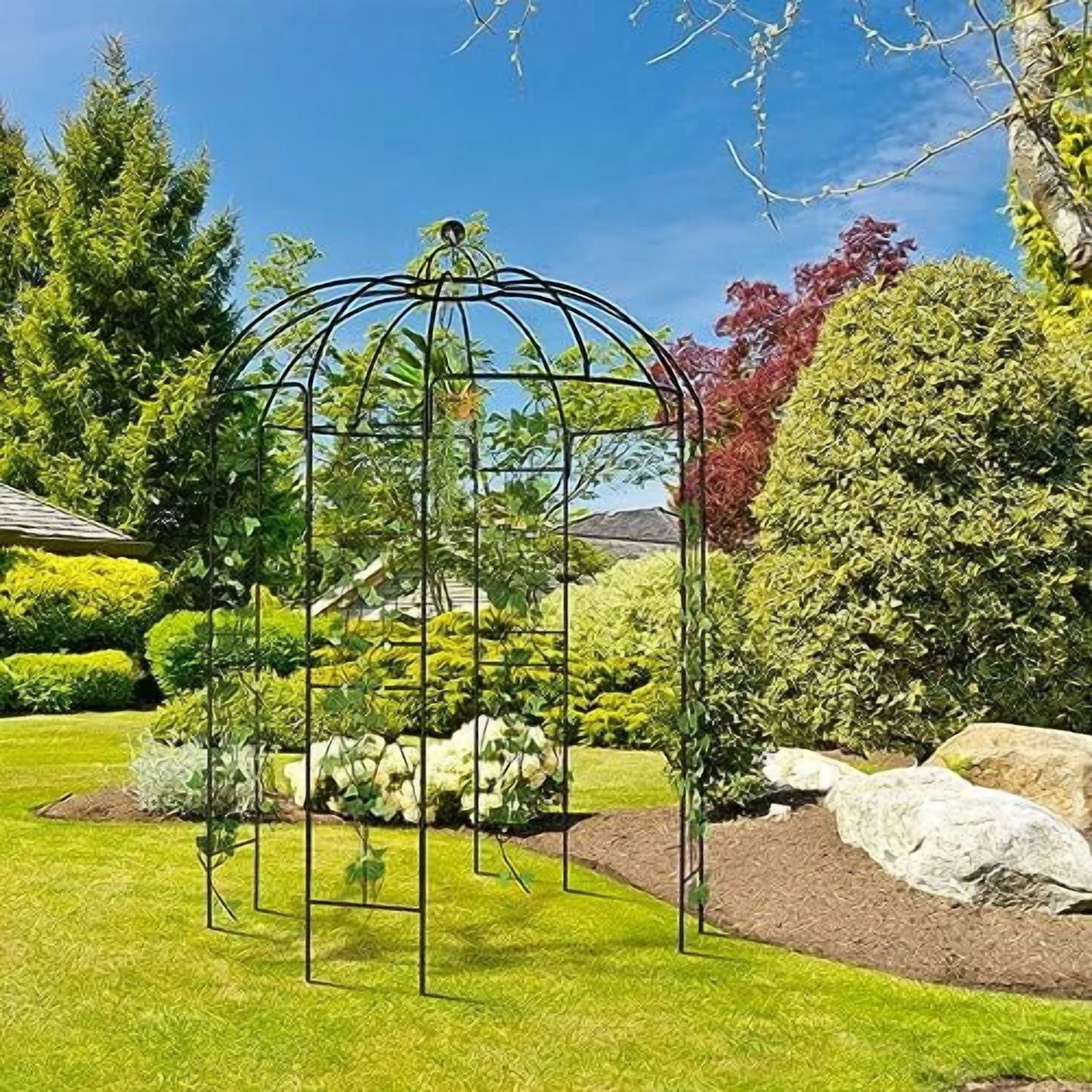 Garden Arch Arbor, Heavy Duty Metal Pergola Pavilion Trellis Birdcage Gazebo French Style 9ftx6.8ft Plants Support Use for Outdoor Climbing Plants Patio Decoration Wedding Ceremony