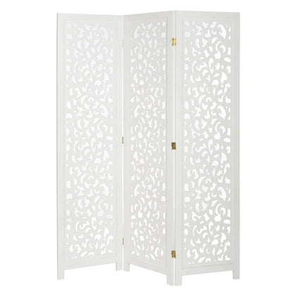 3 Panel Room Divider Solid Wood and Canvas with Decorative Cutouts Tree Design 67" Tall Black