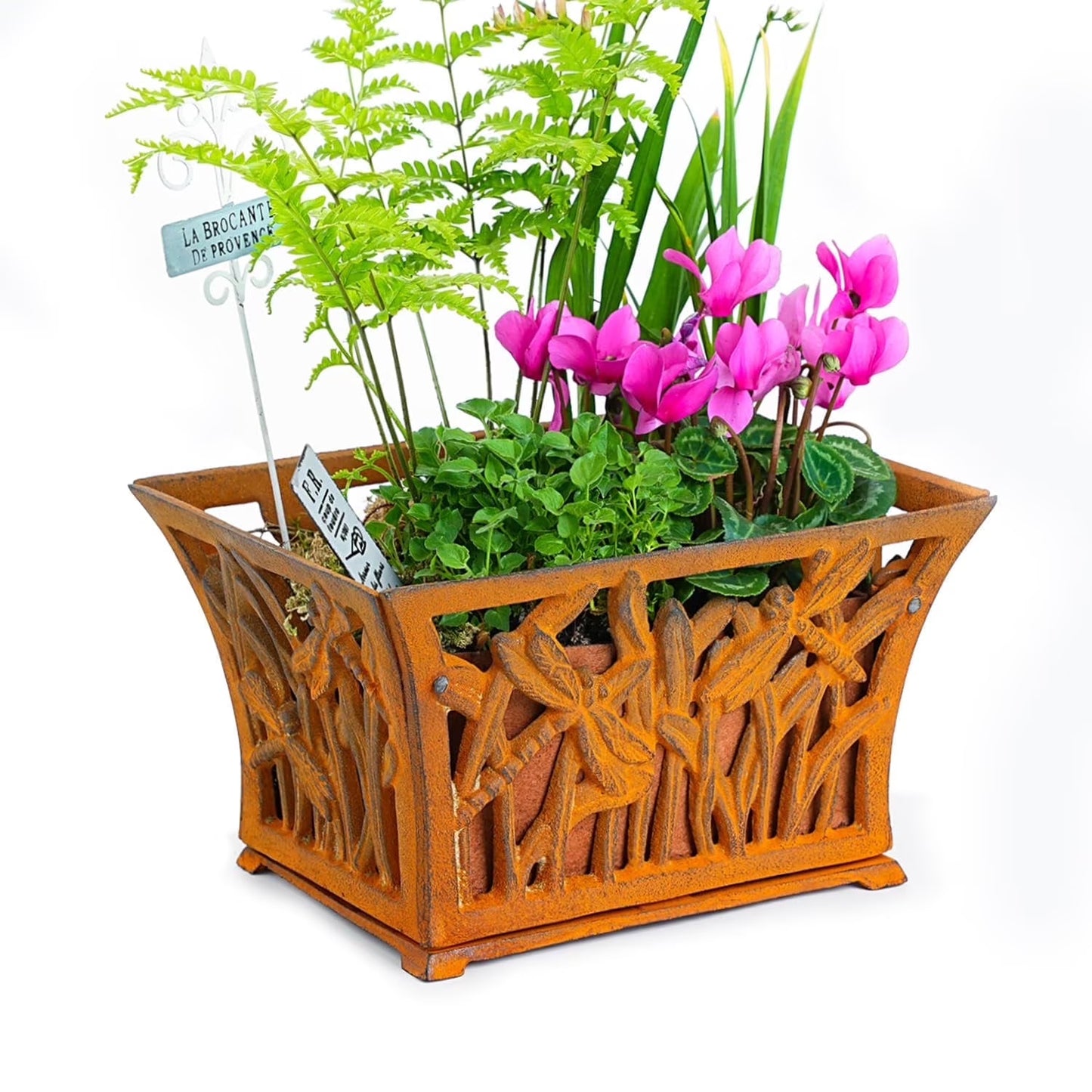 Sungmor Heavy Duty Cast Iron Urn Planter, Beautiful Hollow Trophy Design Tall Orchid Flower Pot, Large Decorative Plastic Flowers Plants Bouquets Vase, Rustic French Country Pot for Home or Garden