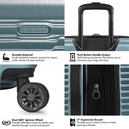 Travel Select Sunny Side Hardside Spinner Luggage with USB Port, Slate Blue, 22" Carry-On