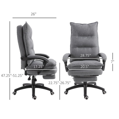 Office Chair Vinsetto 360° Swivel Executive Home Office Chair Adjustable Height Linen Style Fabric Recliner with Retractable Footrest and Double Padding, Grey,Ergonomic Office Chair