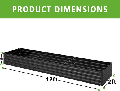 2PCS 12x4x1FT Galvanized Raised Garden Bed,Raised Graden Bed Kit-Square Metal Garden Bed,Large Planter Raised Bed Outdoor,Garden Box for Vegetables,Flower,Herb-Sliver(One Box of Two Pieces)