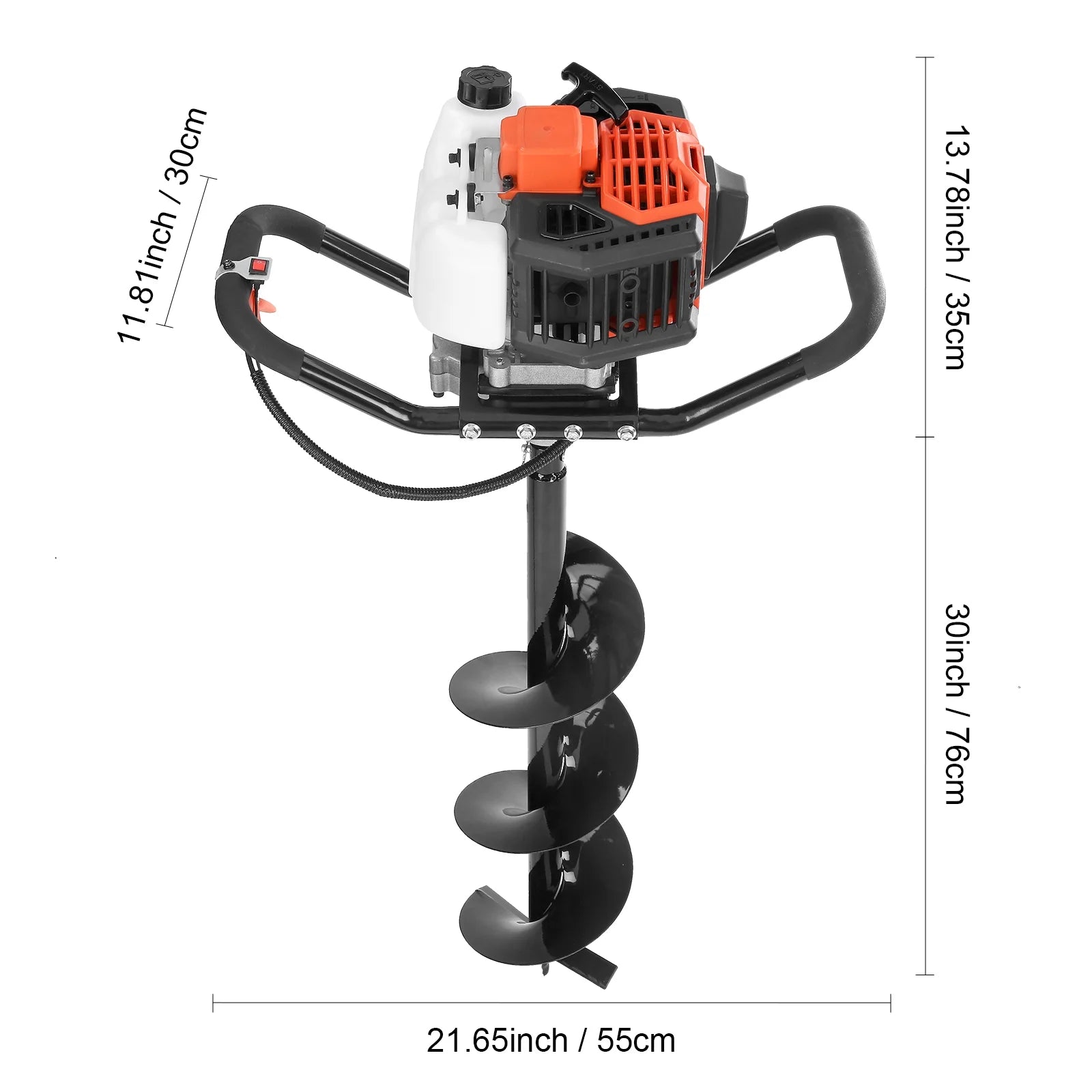 KFFKFF Earth Excavator, 43cc 1250W Soil Borer, Gas-Operated Ground Driller with 8" Soil Drilling Bit, 30-inch Long Alloy Steel Borer, Suitable for Agricultural Land, Gardens and Plants, EPA Certified