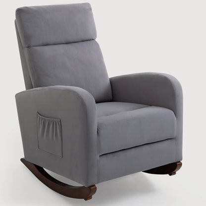 AVAWING Nursery Rocking Chairs Mid Century Glider Chair Upholstered Velvet High Back Arm Chair (Gray)