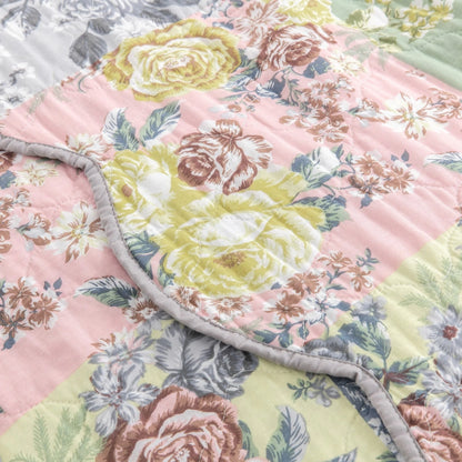 Eni 3 Piece California King Cotton Quilt Set, Pastel Blue Flower Design- Saltoro Sherpi
