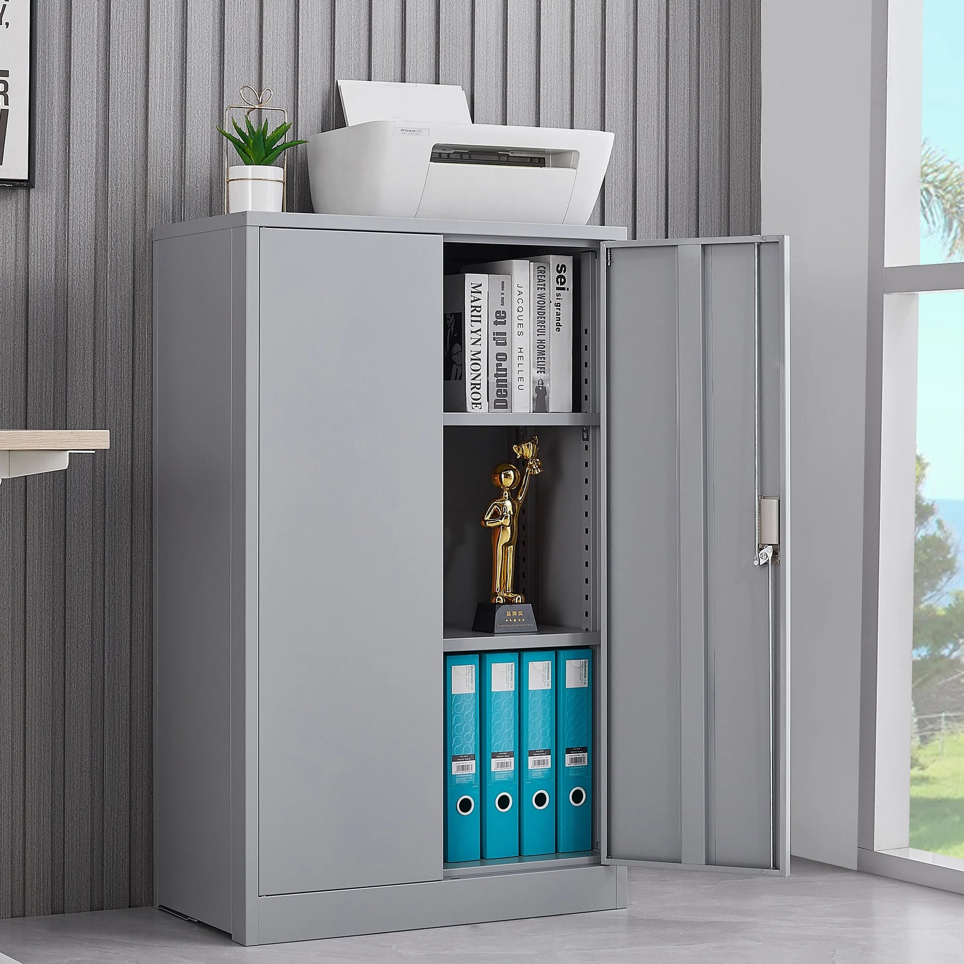 Bellemave Metal Storage Cabinet with Locking Doors and 2 Adjustable Shelf, Folding Filing Storage Cabinet, Lockable File Cabinet Metal Locker for Home Office, School, Garage, White