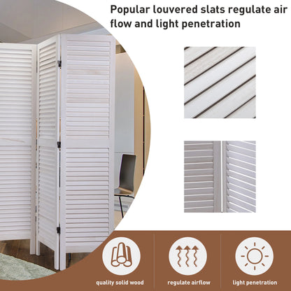 Jaxpety 4 Panel Room Divider Folding Privacy Screen Louvered Partial Partition, Aged White