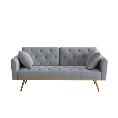 Aukfa Velvet Futon Convertible Sofa Bed for Home Office, 2 Pillows, Upgraded Metal Base, Gray