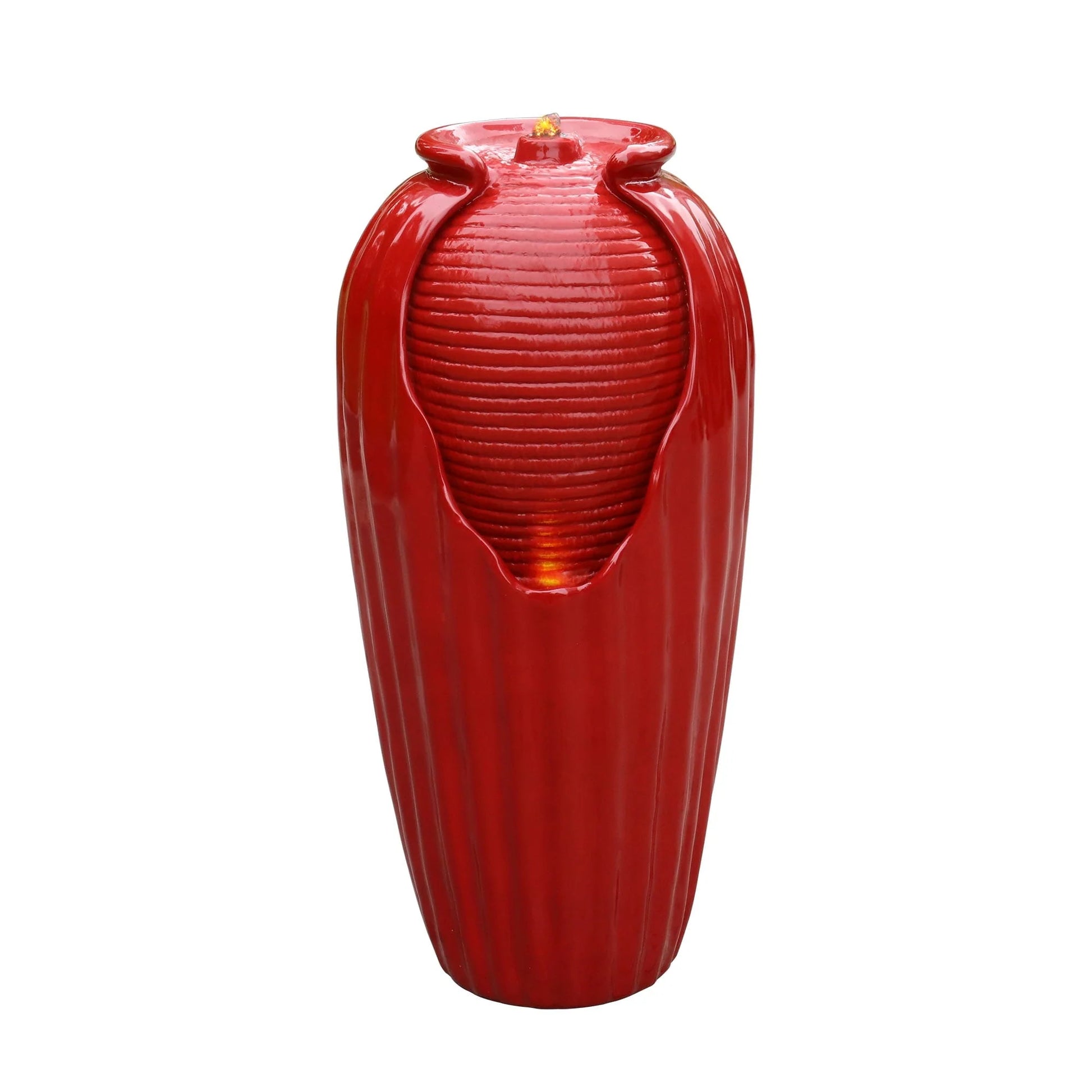 Teamson Home Indoor/Outdoor Contemporary Glazed Contoured Vase Water Fountain with LED Lights, Red