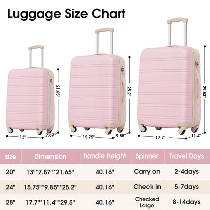 RONSHIN 3pcs/set Suitcase Luggage Set Hardside Spinner Suitcase with TSA Lock And 360° Spinner Wheels 20" 24" 28" for Travel Camping Outdoor