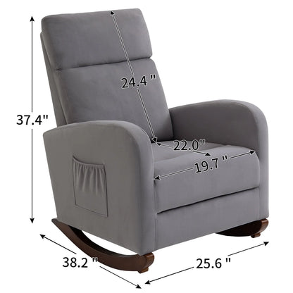 AVAWING Nursery Rocking Chairs Mid Century Glider Chair Upholstered Velvet High Back Arm Chair (Gray)