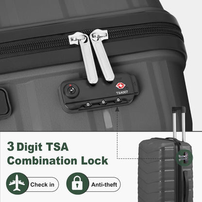Zimtown 3 Piece Suitcases, PP Hard Shell Suitcase 20" 24" 28" Luggage Sets Double Wheels with TSA Lock, Dark Gray