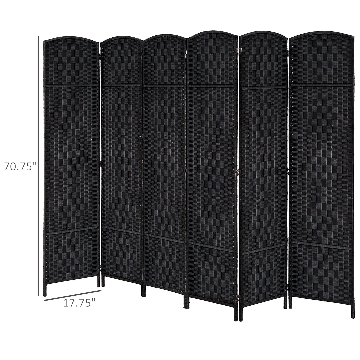 HOMCOM 6' Tall Wicker Weave 6 Panel Room Divider Privacy Screen - Black