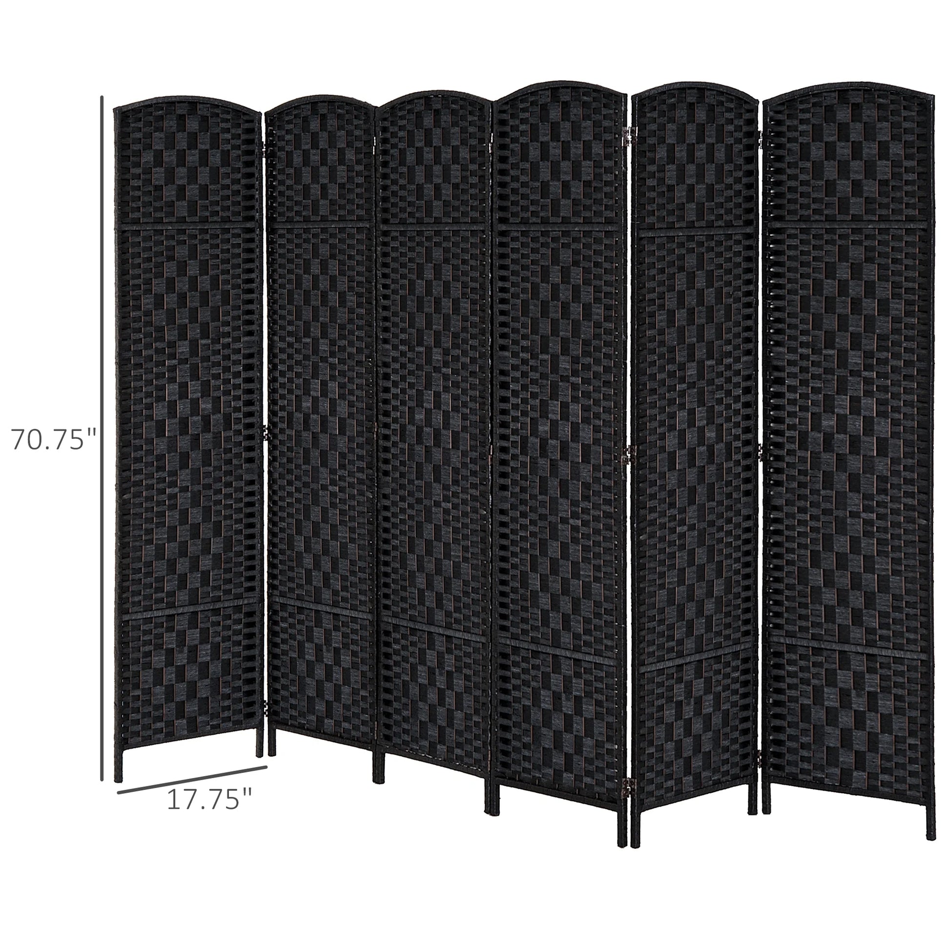 HOMCOM 6' Tall Wicker Weave 6 Panel Room Divider Privacy Screen - Black