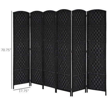 HOMCOM 6' Tall Wicker Weave 6 Panel Room Divider Privacy Screen - Black