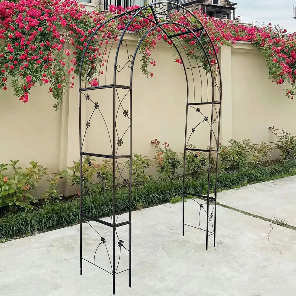 Barara King Garden Plants Arch Trellis,Metal Garden Arch with doors Garden Arbor Trellis Climbing Plants Support Arch Wedding Arch Black