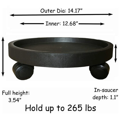 BAODELI 2 Pack of 14 inch Heavy Duty Plant Caddy with Wheels,Rolling Plant Stand Pot Trolley,Wheeled Planter Saucer Tray,Potted Flower Mover Dolly with Casters Round Coaster for Indoor Outdoor(Black)