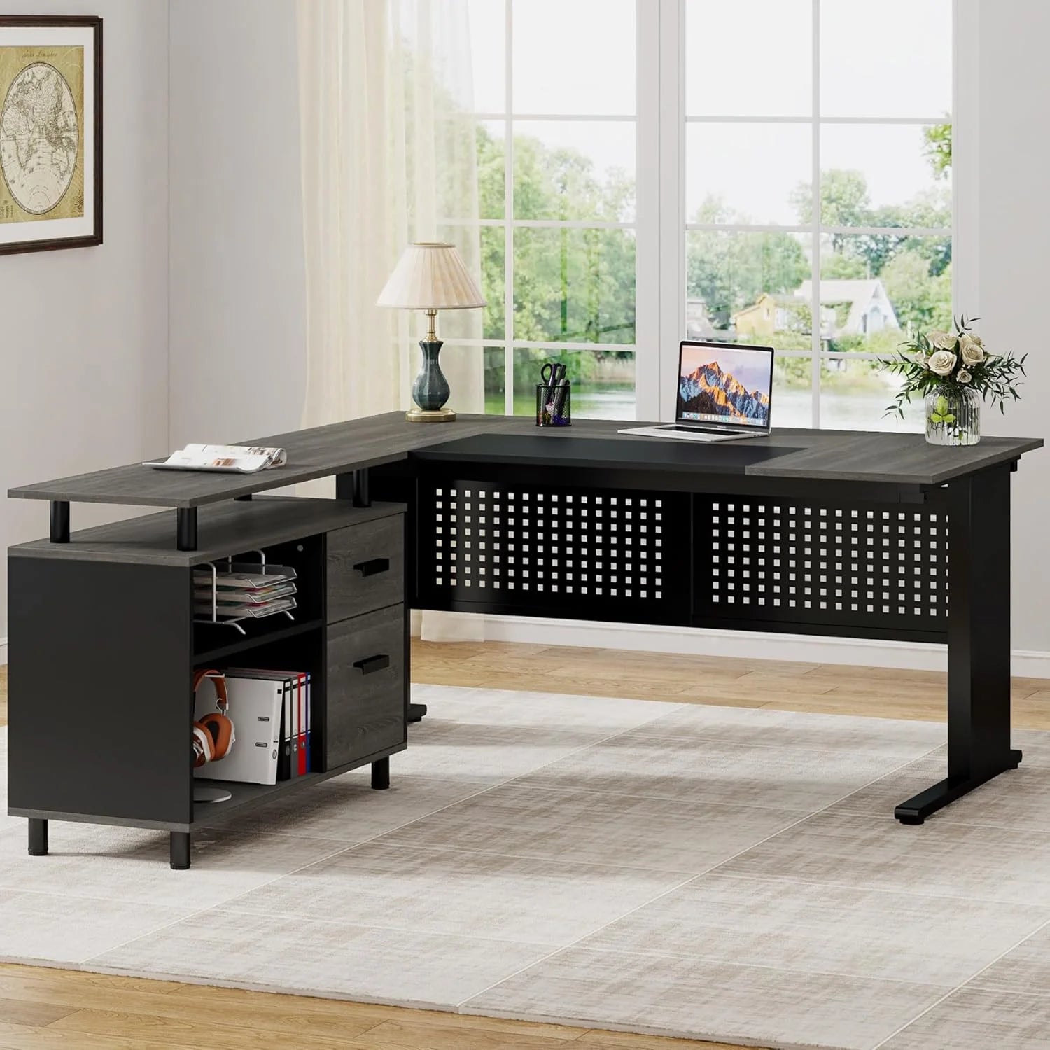 Tribesigns Executive Desk, Large Computer Desk with File Cabinet, Executive Office Desk with Storage Cabinet, Business Furniture Desk Workstation for Home Office