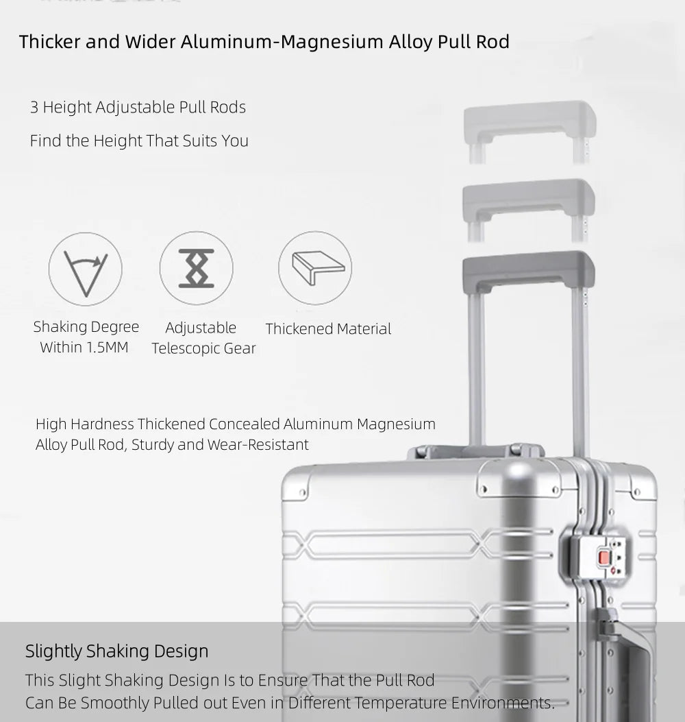 All Aluminum Magnesium Hardshell Carry on Luggage Airline Approved, Hardside Carry on Suitcase with TSA Lock, Zipperless Luggage Checked Metal Rolling Luggage for Travel, Business