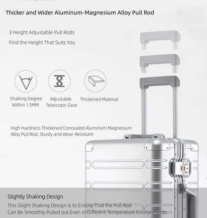 All Aluminum Magnesium Hardshell Carry on Luggage Airline Approved, Hardside Carry on Suitcase with TSA Lock, Zipperless Luggage Checked Metal Rolling Luggage for Travel, Business