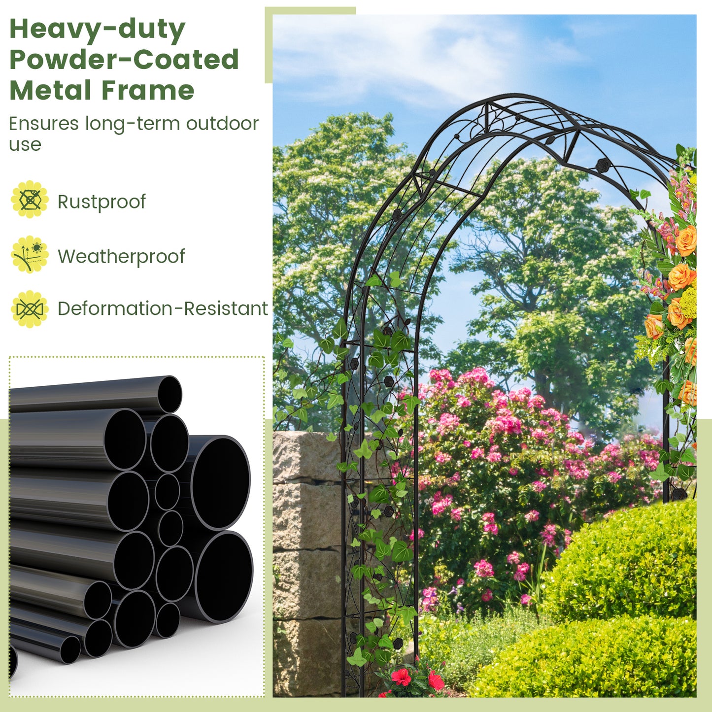 Topbuy Garden Arch Arbor Trellis, 2 Half Arches 99° Tall Metal Arbour Archway for Climbing Plants Roses Vines