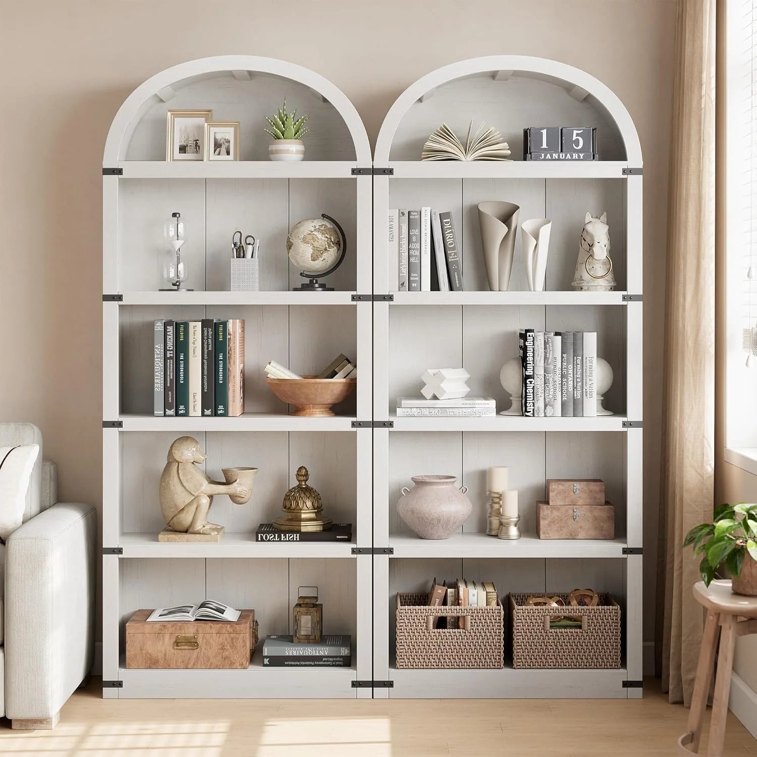 Accreate Bookcase 5 Shelf Arched Bookshelf 71.65in Tall Bookcase Farmhouse Display Storage Rack Wooden Bookshelves for Home office, Living Room