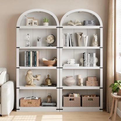 Bookcase 5 Shelf Arched Bookshelf 71.65in Tall Bookcase Farmhouse Display Storage Rack Wooden Bookshelves for Home Office, Living Room(white)