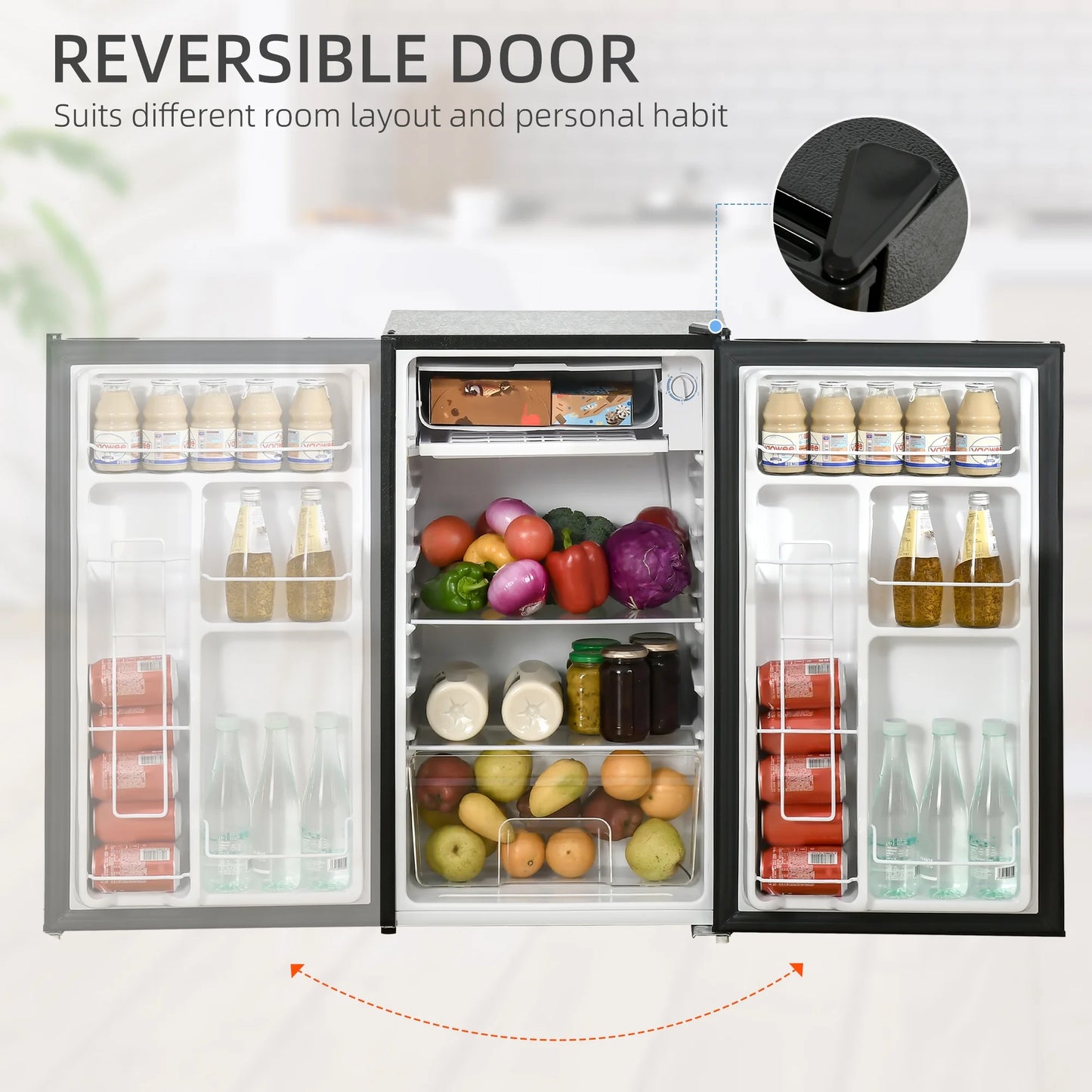 Homiyad 3.2 Cu.Ft Mini Fridge with Freezer, Single Door Compact Refrigerator with Adjustable Thermostat, Shelf and Reversible Door for Bedroom, Dorm, Home Office, Energy Efficient, Black