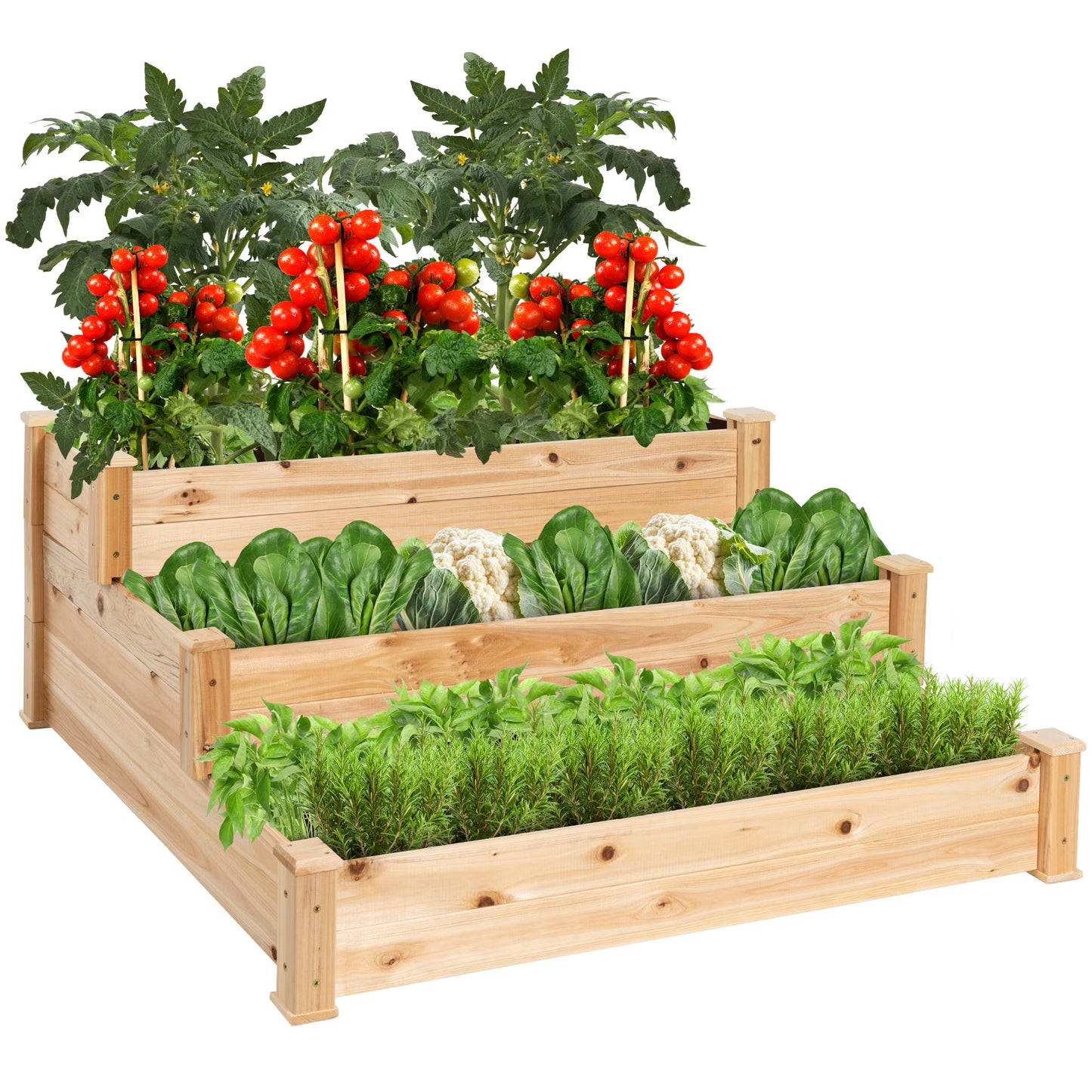Best Choice Products 3-Tier Fir Wood Raised Garden Bed Planter for Plants, Vegetables, Outdoor Gardening - Gray