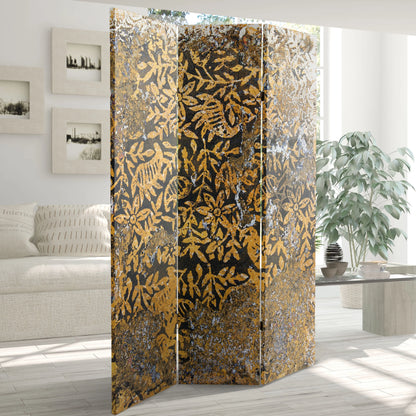 Oriental Furniture 6 ft. Tall Flowering Gold Canvas Room Divider - 3 Panel