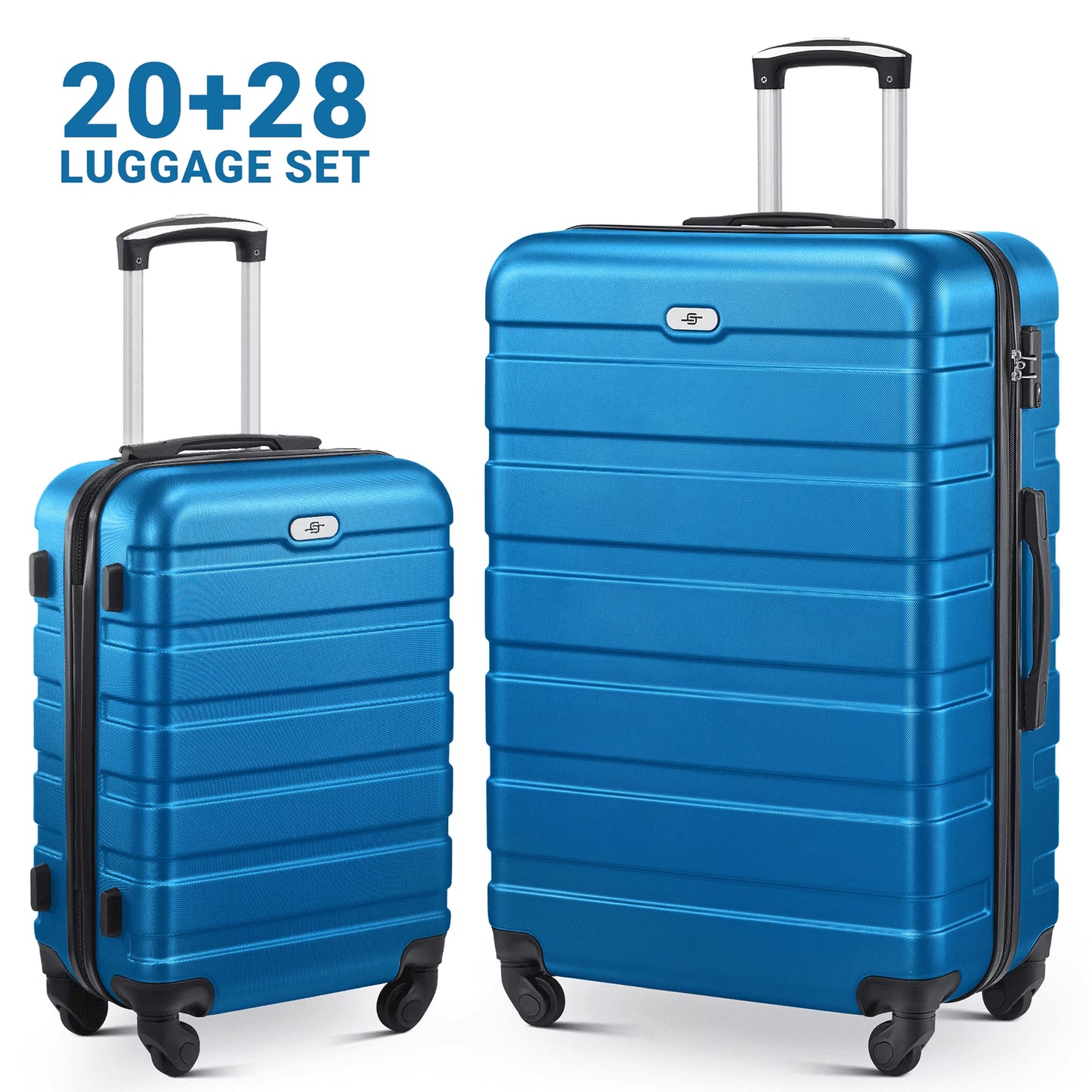 luggage sets 2 piece(20,28 inch) ABS hard suitcase with wheels and TSA lock travel set,sky blue