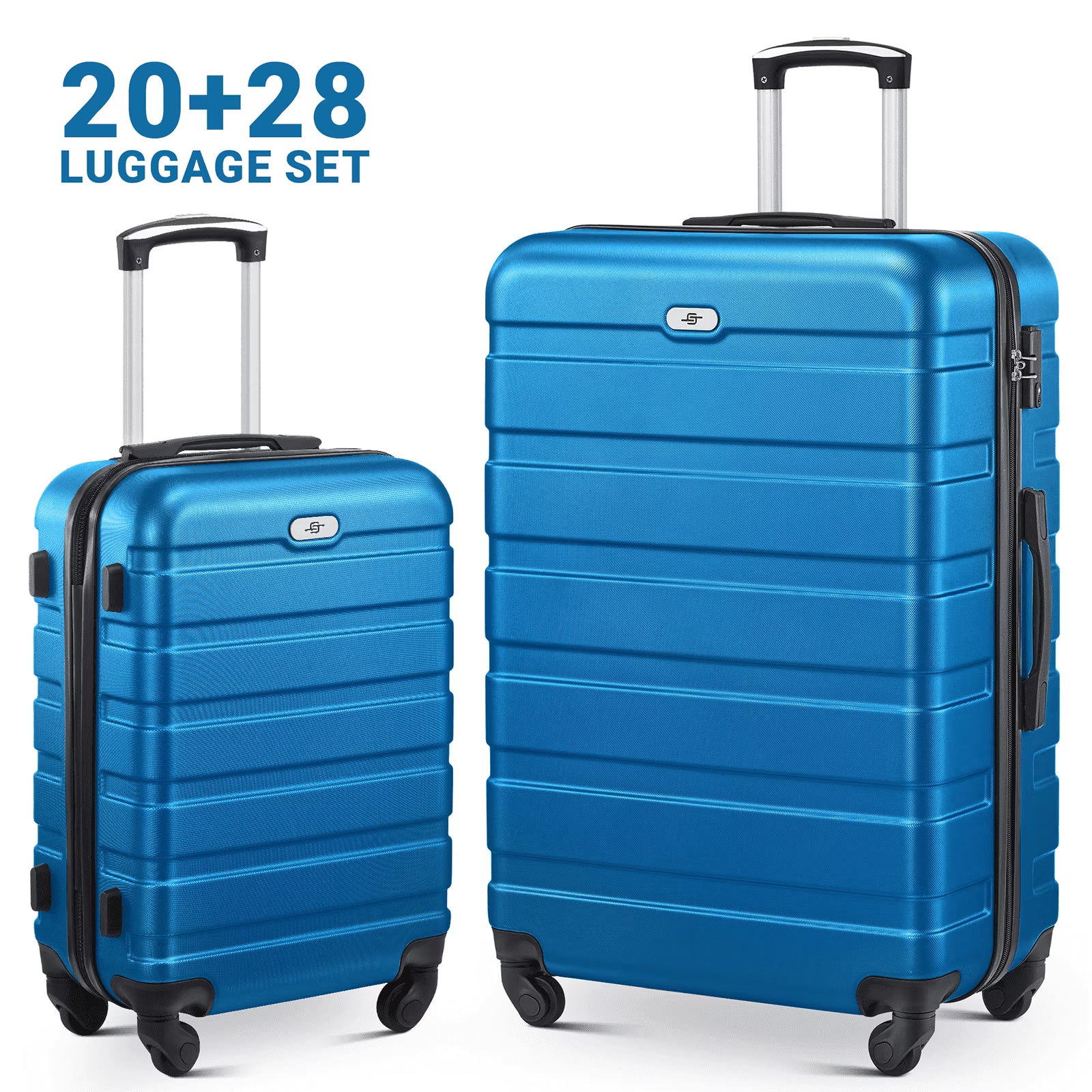 luggage sets 2 piece(20,28 inch) ABS hard suitcase with wheels and TSA lock travel set,sky blue