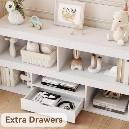 IdealHouse 5-Cube Kids Storage Organizer with Drawer, Wooden Toy Storage Cabinet for Playroom, Nursery, Classroom - White Wood Finish