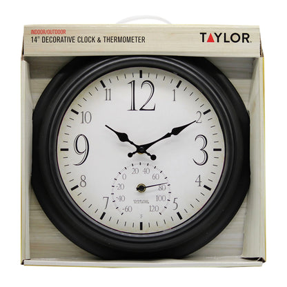 Taylor Precision Products 14-inch Decorative Clock with Thermometer