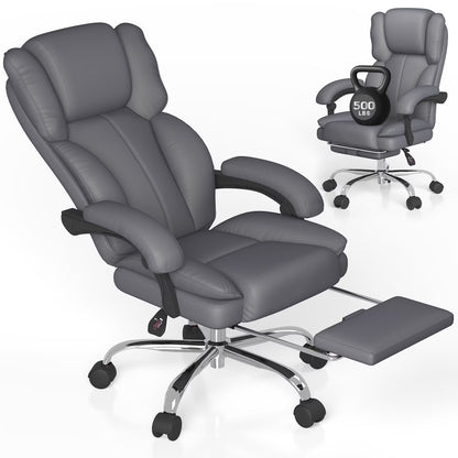 E-Motie Leather Home Office Chair, High Back Ergonomic Chair with Footrest, 500lb, Black