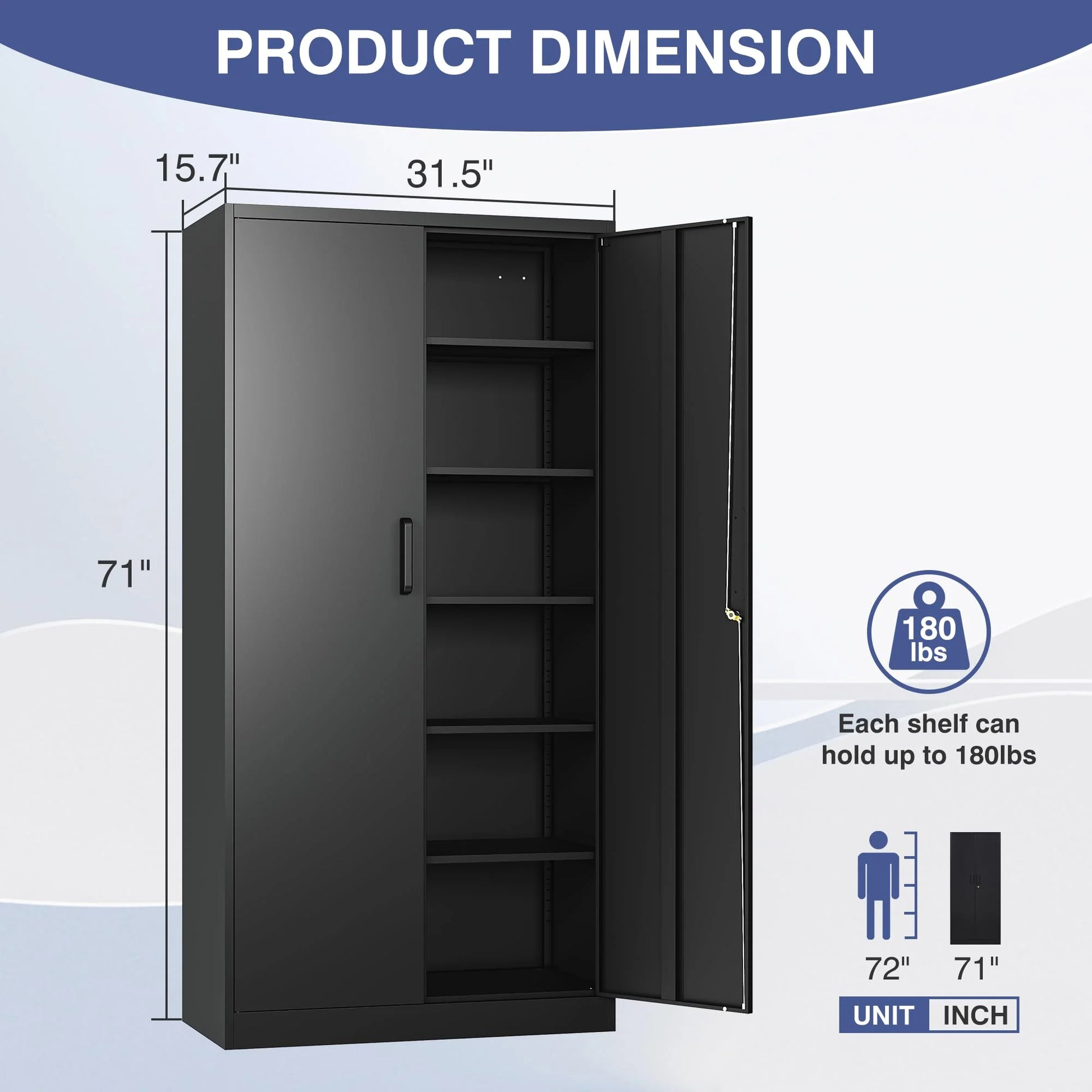 Fesbos Metal Garage Storage Cabinet,Tall Black Cabinet with Doors and Adjustbale Shelves,Lockable Tool Cabinet for Garage, Basement, Home Office